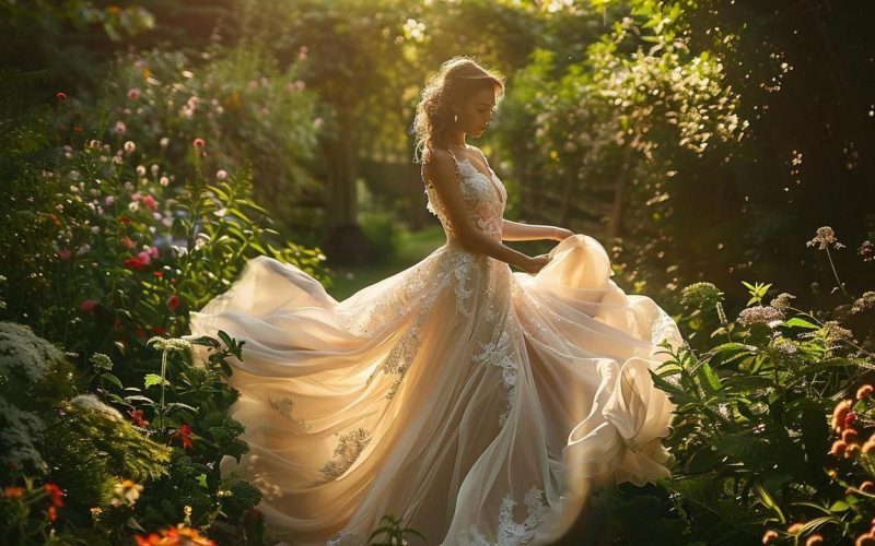 femme-mariee-souriante-robe-blanche-legere-exterieur-ceremonie-soleil-nature-heureuse-bouquet